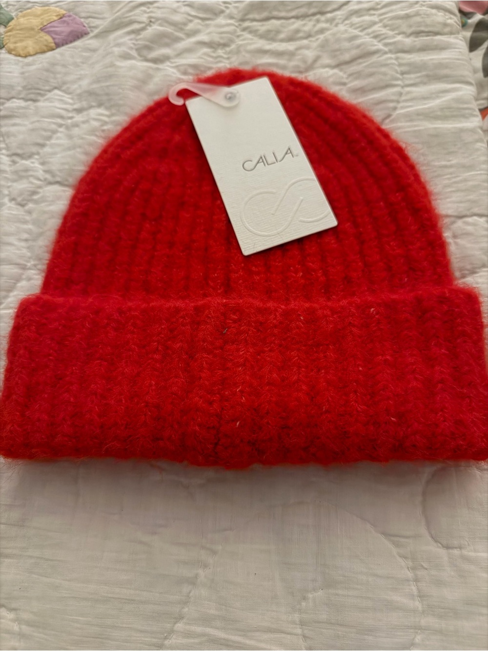 Calia Women’s Beanie Fold Up Brim Hat Red One Size NWT